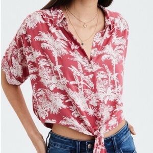 American Eagle Outfitters Red and White Polo Crop Top
